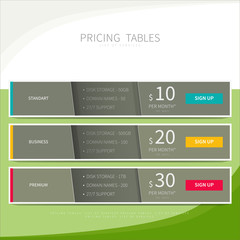 Pricing comparison table set for commercial business web service