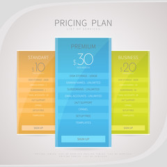 Pricing comparison table set for commercial business web service