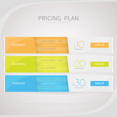 Pricing comparison table set for commercial business web service