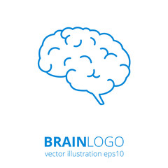 Brain logo silhouette in blie colors on white background. Top view. Vector human brain anatomy in flat style.  - 131365976