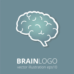 Brain logo silhouette on dark green background. Top view. Vector human brain anatomy in flat style