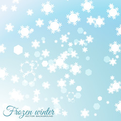 Vector abstract light blue background with hexagon shapes and snowflakes.