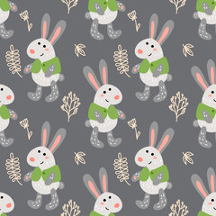 Seamless pattern with cute rabbits