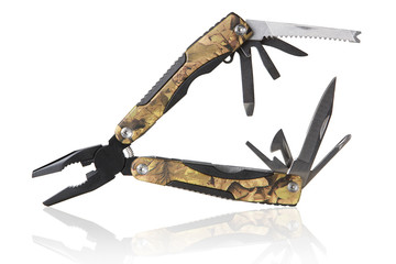multipurpose tool for the tourist and the hunter on a white background