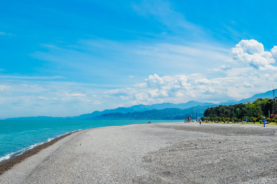 Batumi pebble stone beach in Batumi, Adjara, Georgia