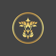 Abstract gold foliate element. Deciduous ornament. 