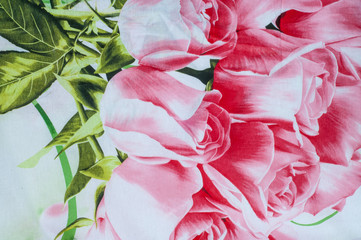 Texture, background. Cotton fabric, linen with a rose pattern