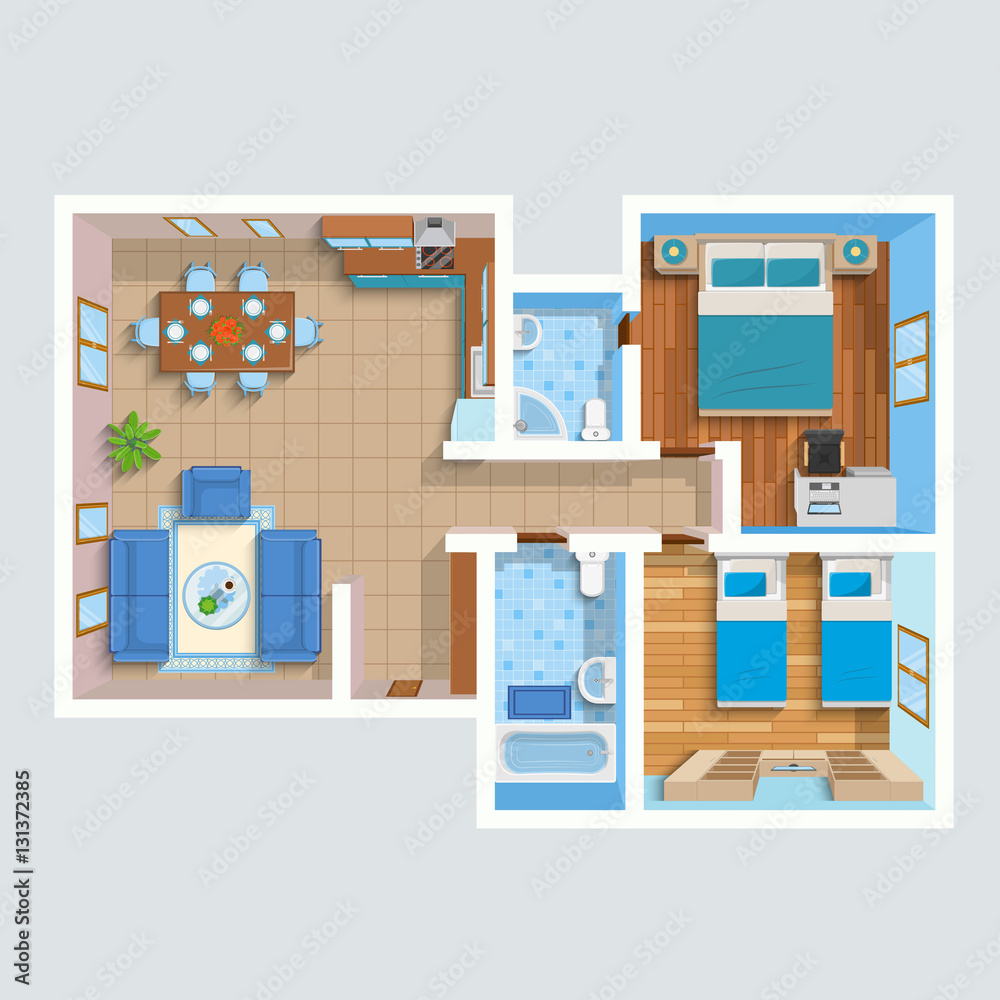 Poster top view flat interior plan