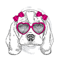 Cute puppi with glasses Heart. Vector illustration. Valentine's Day.