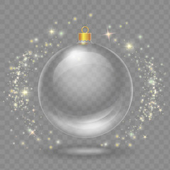 Glass transparent christmas ball. Xmas vector design element, mock-up isolated Vector