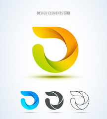 Vector abstract letter D or B logo design concept. Origami paper icon set
