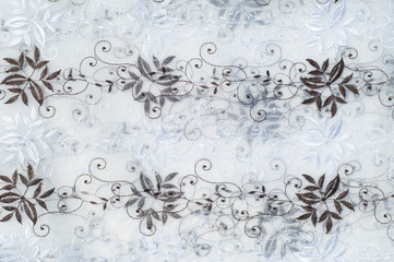 Tulle, organza, white, with a pattern of flowers