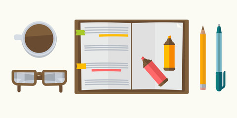 Notebook, pen and pencil icon © Sonulkaster