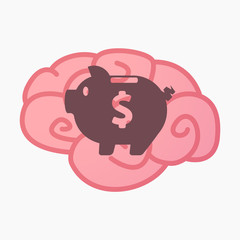 Isolated brain with a piggy bank