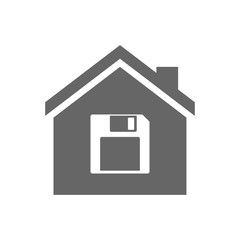 Isolated house with a floppy disk