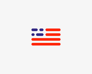 Code american flag logo design. USA patriot tech vector logotype. Moving digital line symbol.