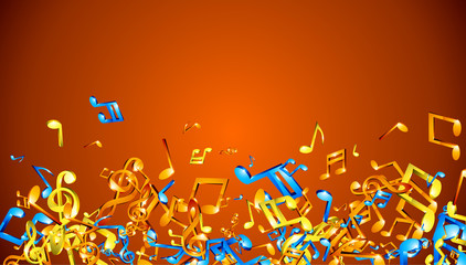 Orange musical background with notes.
