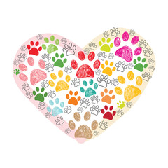 Colorful paw print made of hearts  © HELIORA