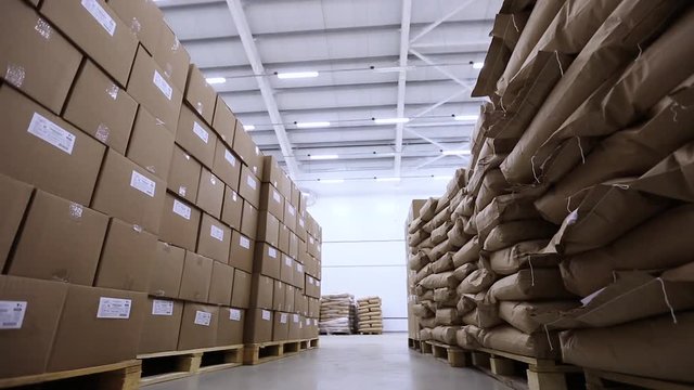 boxes and bags in warehouse