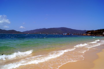 White beach on the island in Vietnam Hot Dam