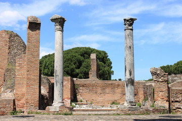 Fototapeta na wymiar Ruins of a temple in Ostia Antica. Rome, Italy