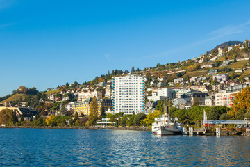 Fototapeta na wymiar View of Montreux waterfront, Switzerland
