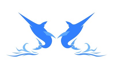 Two Blue Marlin or Swordfish Logo Sihouette. Isolated.