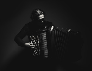 Accordion Player in Black and White