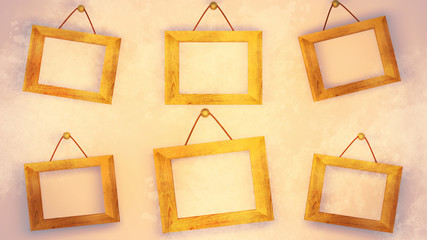 3d rendering picture of empty wooden frame hanging on the wall