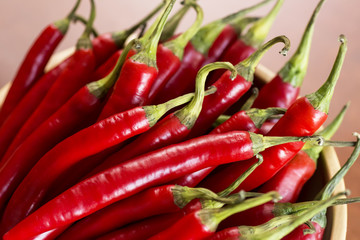 Red Hot Chili Peppers in Wooden Bowl