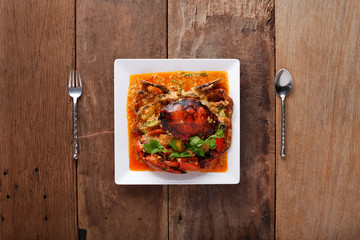 Stir-fired Crab in curry,Ready to eat. On The Table