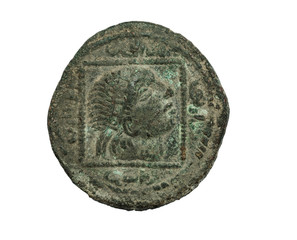 Islamic ancient bronze coin isolated on white