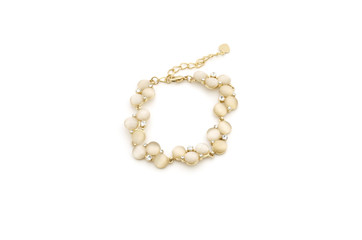 Elegant golden bracelet on white background, isolated