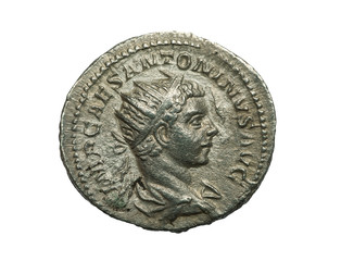 Ancient silver roman coin isolated on white