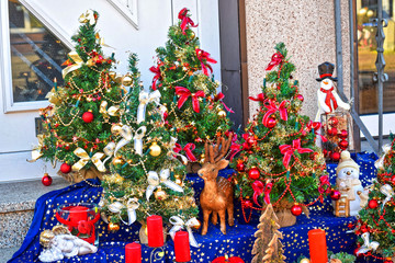The last days before the Christmas and new year. Small, decorated with colorful shiny toys...