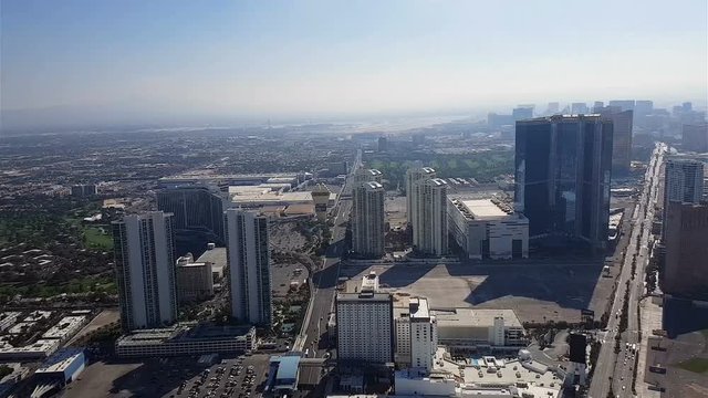 Slowly panning video of the city center, filmed from the stratosphere tower, in Las vegas, Nevada, in United states of America
