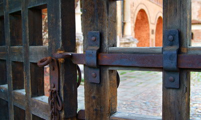 An iron bolt on old gate