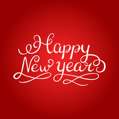Happy new year brush hand lettering, isolated on white background. Vector illustration. Can be used for holidays festive design.