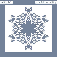 Laser cut wedding invitation card template.  Cut out the paper card with lace pattern.  Greeting card template for cutting plotter. Photo frame are laser cut from a plate. Vector.