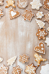 Cookies on plywood background with copyspace in the left
