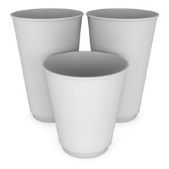 Disposable coffee cups. Blank paper mug. 3d render isolated on white background