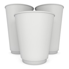 Disposable coffee cups. Blank paper mug. 3d render isolated on white background
