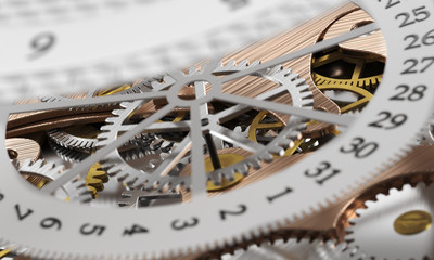 Classic, luxurious watch in metal shiny case with leather belt a