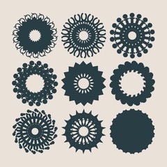 Decorative design elements set. Patterns with geometric ornaments. Circular ornamental symbols. Islam, Arabic, Indian, ottoman motifs.