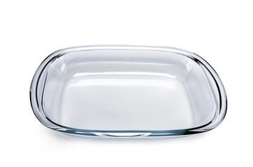 Empty glass dish for cooking with oven