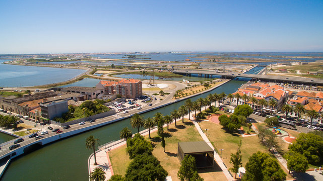 Channels of Aveiro, Portugal top view aerial