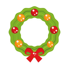 Christmas wreath with red bow.  Vector illustration.