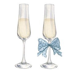 Glasses of champagne with a bow. Watercolor painting. handmade drawing. For registration of festive cards, invitations, cards and posters.