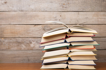 books on the wooden background