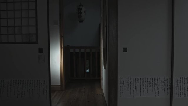 4k Halloween Shot of a Child Appearing in the door from darkness